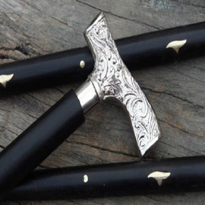 Bastón de madera Vintage para caminar, mango de cabeza de plata, color negro victoriano - Product Image 6