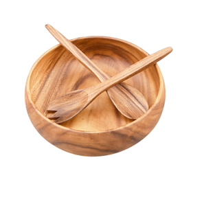 Tazón de madera de acacia orgánica sostenible con utensilios, juego de ensaladera de madera sin costuras no tóxico al por mayor de Vietnam - Product Image 1