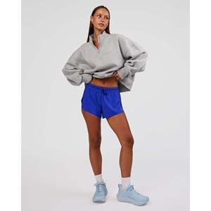 <b>Women's</b> Oversized <b>Half</b> <b>Zip</b> Sweater-Light Grey Marl Pullover - Product Image 2