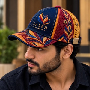 Casquette Snapback Homme SALEH Broderie Florale Ethnique Vintage Maille Respirante Réglable 100% Coton Imperméable Décontractée pour Mariage - Product Image 1