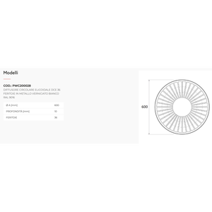 Difusor de Aire Acondicionado de Metal Pintado en Blanco Tecnosystemi DCE, Rejilla Circular Helicoidal de 36 Ranuras - Product Image 2
