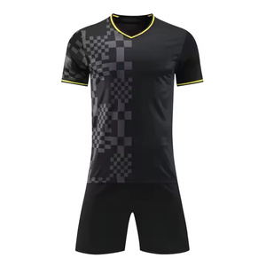 Haute qualité 100% Polyester séchage rapide maillot de football court ensemble Plaid automne/été complet noir uniforme de sport pour équipe de Football - Product Image 1