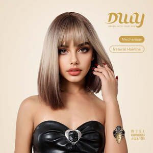 Lucille H-DWY 12 Inches Glueless Synthetic <b>Wig</b> for Women Natural Straight <b>Short</b> Rooted Blonde Brown Ends Features Transparent - Product Image 5