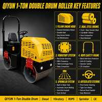 Compacteur routier vibrant à double tambour QIYUN, moteur diesel, certifié CE