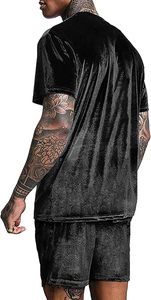Conjunto corto de 2 piezas de terciopelo transpirable para hombre Servicio OEM Ropa de calle de invierno Camisetas tejidas de verano - Product Image 2