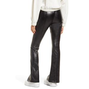 OEM Custom Logo Fashion High Waist Bottom Slit Skinny <b>Trousers</b> Women's <b>Leather</b> Pants Customized Women Skinny Fit <b>Leather</b> Pant's - Product Image 2