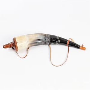 Cuerno de polvo de búfalo natural hecho a medida de alta calidad con asas de cuero ideal para tiendas de suministros vikingos para reventa - Product Image 5