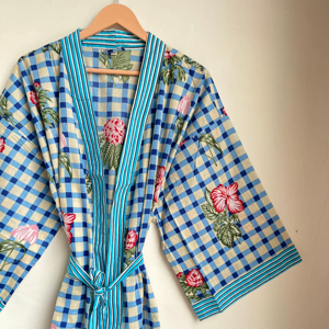 เสื้อคลุมพิมพ์ลายดอกไม้สำหรับใส่ในบ้านทำจากผ้าฝ้ายแท้ชุดกิโมโนสำหรับฤดูร้อนชุดคลุมคลุมชายหาดชุดคลุมคลุมคลุมสำหรับคุณแม่เสื้อคลุมกิโมโนสำหรับฤดูใบไม้ผลิ - Product Image 1