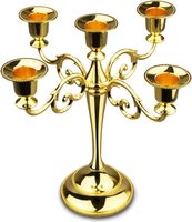 Candelabro Alto Dorado de 5 Brazos, Ecológico, con Portavelas de Cristal, para Decoración del Hogar, Navidad, Bodas, Centro de Mesa