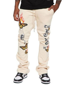 Pantalons de survêtement décontractés pour hommes de haute qualité, personnalisés, à pattes évasées, avec empiècements, taille élastique, pantalons de survêtement pour hommes, design évasé empilé - Product Image 1