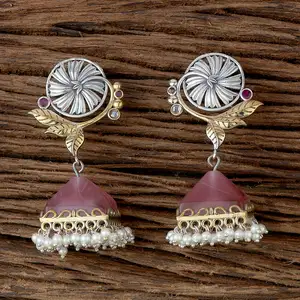 Two Tone Plated Oxidised German Silver Jhumki Earring With Pearls Fashion Jewellery in India