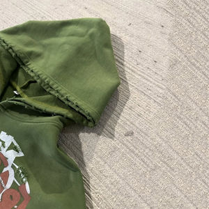 Sweat à capuche surdimensionné vert personnalisé OEM, imprimé intégral, effet vieilli, avec strass et sérigraphie, 100 % coton, hiver - Product Image 3