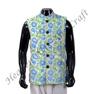 Veste d'université à imprimé floral pour homme, veste Kantha indienne faite à la main, veste courte matelassée boho, coton imprimé bloc - Product Image 1