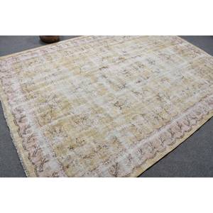 Tapis en laine beige vintage tapis plat turc de 7x9 pieds avec motif de patchwork en latex pour décorations de salon - Product Image 2