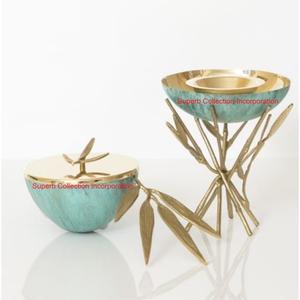 Cuencos decorativos con diseño de hoja de oro de latón de la mejor calidad, decoración del hogar, quemadores de incienso perfectos o centro de mesa a la venta - Product Image 2