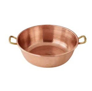 Tazón Redondo de Cobre Pulido con Asa de Latón, Vajilla, Tazón para Servir Alimentos y Frutas - Product Image 1