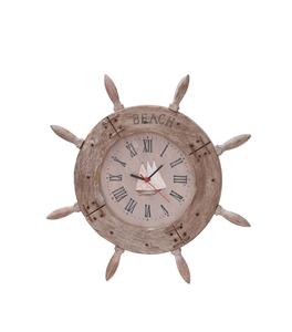 Reloj de pared de madera con forma de timón de barco, decoración náutica marítima, antiguo, de madera premium, para montar en la pared. - Product Image 1