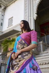 Premium Tasar Soie Kalamkari Imprimer Lehenga Choli avec Feuille Travail et Gotta Patti Dupatta pour Mariage et Festival En Gros - Product Image 3