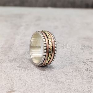 Bague de yoga multi-tons en argent sterling 925 Bague de pouce pour femme Fidget Handmade Jewelry Fine Anxiety Mens Spinner Ring - Product Image 3