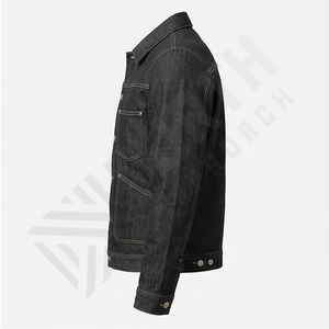 Veste en jean foncé pour homme, vêtement utilitaire structuré, style streetwear, manteau en coton, grandes poches, vêtements décontractés tendance - Product Image 3