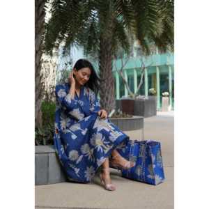 Vestido de Verano Azul con Cierre y Bolso para Mujer, Estilo Boho Elegante, Transpirable, Cintura Baja, Talla Única XS-XL - Product Image 2