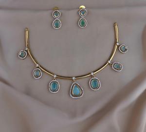 Elegant Matte Finish CZ Hasli <b>Necklace</b> Set for Women Designer Choker Style Hasli Cubic Zirconia Stones Traditional & Party Wear - Product Image 2