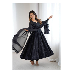 Costume Anarkali en Georgette et Lakhnawi de qualité supérieure, à motifs simples, de dernière mode, pour mariage, fourni par un exportateur en gros - Product Image 1