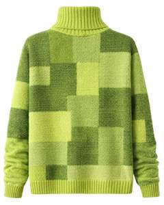 Custom Premium <b>Women</b> <b>Turtleneck</b> Checkered Knit Sweater Soft Warm Winter Pullover Casual Fashion <b>Top</b> Light Green Dark Green Color - Product Image 2