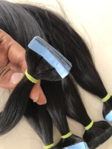 Cuticule droite de temple brésilien vierge Remy alignée cheveux noirs naturels non traités ruban adhésif indien paquet humain vendeur de matières premières - Product Image 6