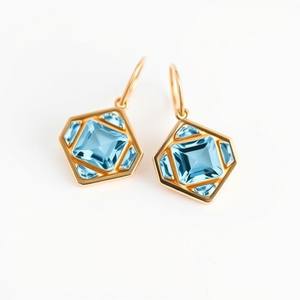 ต่างหูแฟนซี925เงินแท้ทรงเรขาคณิตสำหรับผู้หญิงต่างหูแฟนซีบุษราคัมสีฟ้าคู่ - Product Image 6