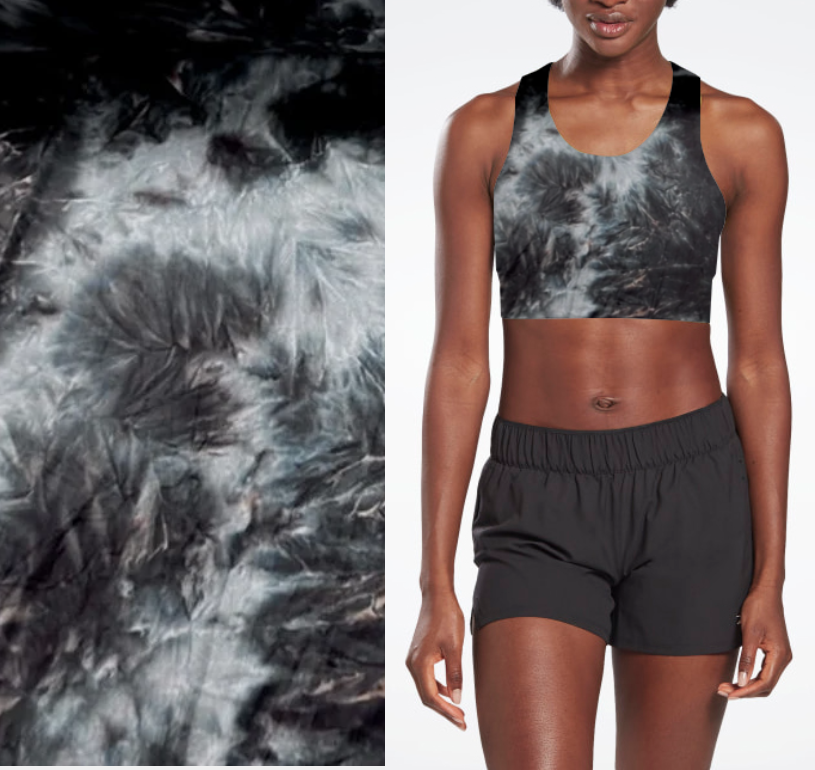 Eco-Friendly Quick Dry Sports Bra Warp Knitted Tie Dye Printed Recycling Fabric for Sports and Swimwear with Stretch Lining