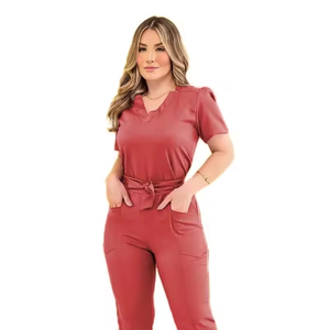 Último diseño de las mujeres de verano enfermería Jogger Top y pantalones Set Scrubs uniformes conjuntos de manga corta fabricante de ropa deportiva - Product Image 5