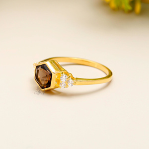 925 Sterling Silver Wholesale Fashion Rings Natural Hexagonal Cut Smoky Quartz Gemstone Semiprecious Unique Bezel Setting Incrustation - Product Image 3