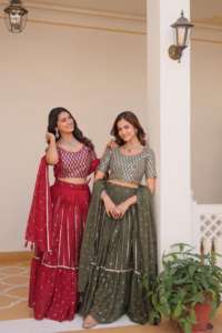 Más vendido bordado lentejuelas corte trabajo Cancan lienzo Patta indio paquistaní mujeres Lehenga Choli traje encaje tela encaje señoras - Product Image 3