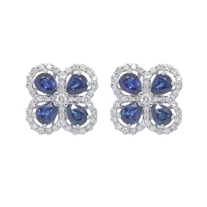 Pendientes de tuerca de zafiro Vintage de lujo para mujer de alta calidad 14K Blanco 18K chapado en oro flor forma bisel ajuste aniversario - Product Image 2