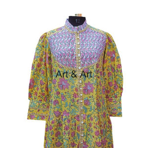 Robe en coton naturel vintage indienne faite à la main, style A, motif floral magnifique, décontractée, pour les fêtes d'été, à porter au quotidien, formelle - Product Image 2