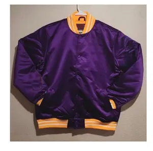 Customizable Vintage Satin Varsity Jacket with Mandarin Collar Wholesale Knitted Letterman School Jacket for Adults