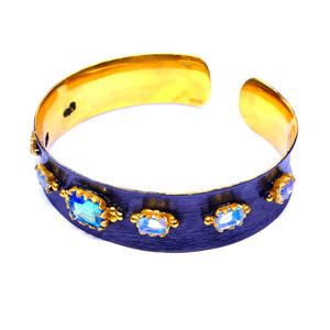 Estilo de textura de línea tradicional 925 plata esterlina azul Topacio ópalo piedras preciosas mujeres clásicas usan brazaletes - Product Image 4