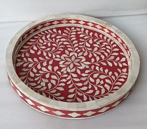 HF CRAFTS Bandeja de Servicio de Incrustaciones de Hueso Artesanal Elegante Tamaño Personalizado Bandeja Decorativa de MDF de Madera Opulenta para Cocina de Lujo - Product Image 3