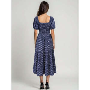 Vestido Midi Vintage Transpirable con Cuello en V, Manga Casquillo, Cintura Fruncida, Volantes y Estampado a Rayas, Tallas XS-XL, Ideal para Ocasiones Diurnas de Primavera - Product Image 4