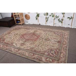 Alfombra turca clásica Beige roja Vintage 6,5 pies X 9,7 pies tejido plano patrón de retazos lana PP Material para sala de estar respaldo de yute - Product Image 3