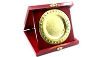 Plaque de récompense ronde en or de qualité supérieure, gravée, avec boîte en bois portable pour la reconnaissance des employés