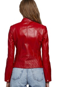 Vestes en cuir PU rouge de qualité supérieure pour femmes vêtements d'extérieur d'hiver imprimés avec décoration de broderie taille XL fermeture à glissière à col montant - Product Image 6