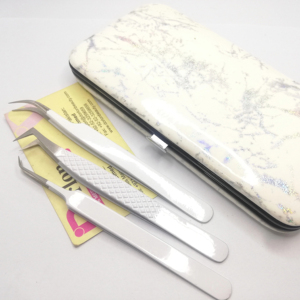 Pinzas profesionales para pestañas Logotipo personalizado Pinzas de extensión injertadas recubiertas de Color blanco Pinzas de extensión de pestañas de volumen Curvo - Product Image 1