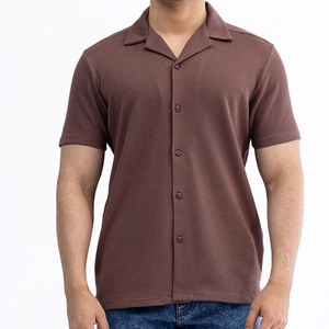 Customizable 100% Breathable Anti-Shrink Eco-Friendly Printed <b>Men's</b> Summer Casual <b>Brown</b> Thermal Jacquard Cotton Poplin Shirt - Product Image 1