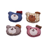 Appliques en tissu à motif gingham en forme de visage d'ours avec nœud, sans colle, pour pinces à cheveux, vêtements, sacs, accessoires de bricolage
