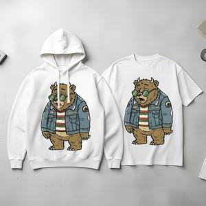 Felpa con Cappuccio Vintage Thrift <span class=keywords><strong>Bear</strong></span> 450g in Cotone Pesante da Uomo Streetwear Amekaji con Grafica Orso Pigro Ricamata in Pile Lavato - Product Image 2