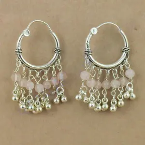 Pendientes de Oro de 18K con Baño de Plata 925 y Cuarzo Rosa para Mujer, Joyería de Boda con Diamante Moissanita y Perla - Product Image 1