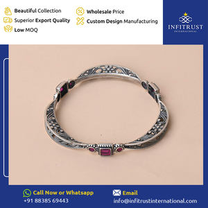 Énorme vente en argent Sterling oxydé rubis pierre motif géométrique Kada Style femmes vêtements ethniques bracelets de vendeur indien - Product Image 2