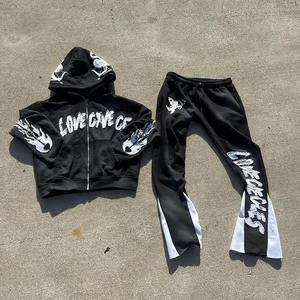 Ensemble de survêtement en molleton français de haute qualité avec logo personnalisé pour homme et femme, poids lourd, couleur contrastée, sweat-shirt à capuche et pantalon de survêtement - Product Image 6